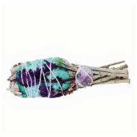 White Sage Torch With Lavender, Rose Petals & Amethyst · This sage torch is 4” in size. It is comprised of white sage with lavender and rose petals. ...