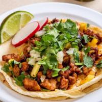 Al Pastor Tacos Order (3) · Three Tacos Marinated pork with grilled pineapple and onions. Tacos topped with fresh onions...