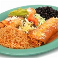 Enchiladas (2) · Choice of cheese, chicken adobo, shredded chicken, ground beef, kalua pork, al pastor pork, ...