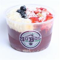 Acai Bowl · We blend frozen acai berries, strawberries, bananas, and a splash of soy milk to make a thic...