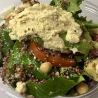 Blend Salad · Mixed greens, Quinoa, Tomato, Hummus and Avocado