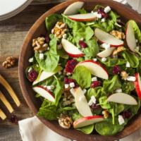 Full Harvest Salad · Mesclun spring greens, sliced apple, dried cranberries, roasted peppers, candied walnuts and...