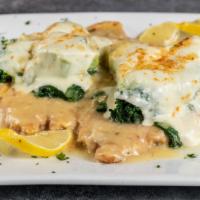 Entrée Chicken Verde · Egg battered breast of chicken topped with fresh broccoli, spinach, and melted mozzarella ch...