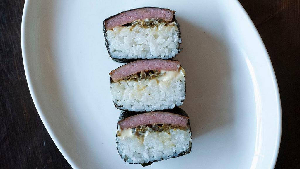 Spicy Spam Musubi · soy-pickled jalapeños, soy mayo