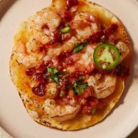 Chile Shrimp Quesadilla · Fragrant garlic shrimp, melted oaxaca cheese and topped with our slightly spicy dried Chile ...