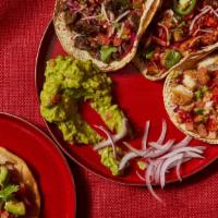 Taco Bar For 3 · 4 tacos per person with your choice of proteins. Served with onion, cilantro, pico de gallo ...