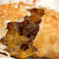 Bacon Cheese Burger · Beef patty with 3 types of cheese in a fluffy pastry dough.