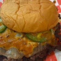 Fdny Burger · Juicy Double Smashed Patty, Mixed Greens, Grilled Jalapeno, Pepper Jack Cheese, Manic Season...
