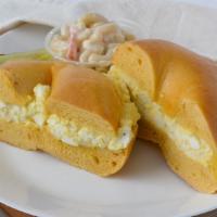 Egg Salad Sandwich Lunch · Fresh Egg Salad on Choice Bread. Served With a Side Salad of Your Choice and Pickle.