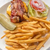 Bacon Cheese Burger Platter · Same as our Classic Cheese Burger w/Crisp Bacon. Bacon Blue Cheese Burger  Platter Adding Cr...