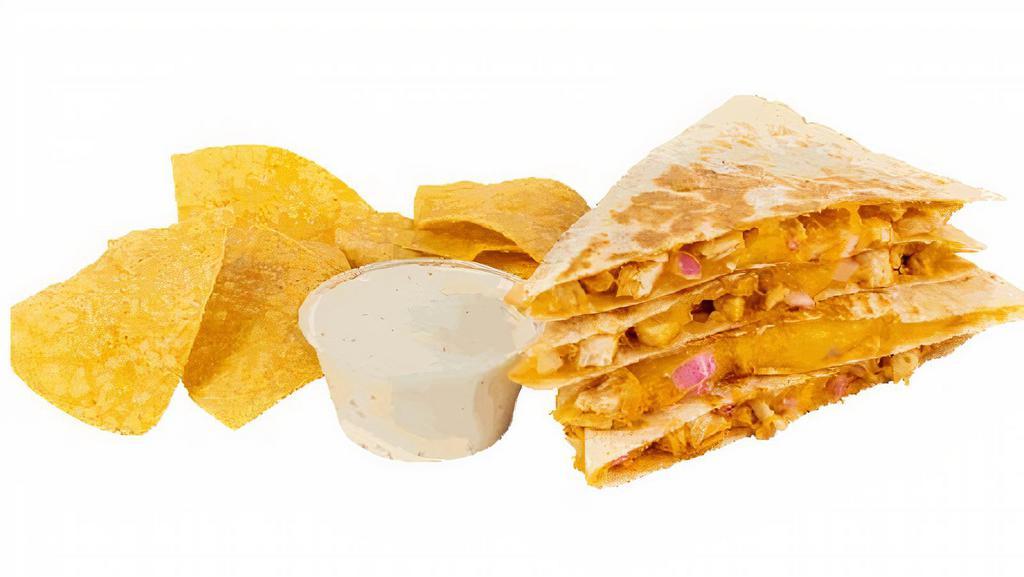 Buffalo Chicken · QUESADILLA with chicken, cheese, red onion, spicy buffalo sauce & ranch dressing