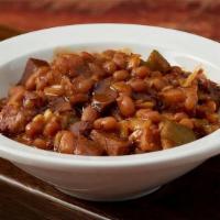 Hickory Baked Beans · Pinto Beans Smoked for Two Hours in our Smokers with Beef Brisket, Bacon, Brown Sugar & Mola...