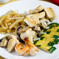 Hibachi Chicken · Chicken breast and mushrooms with butter and sesame seeds.