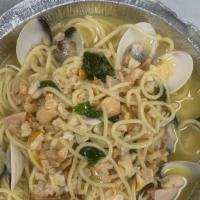 Linguini White Clam Sauce · With white or red clam sauce.