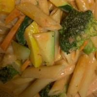Pasta Primavera · Mixed vegetables in a light pink or garlic and olive oil sauce.