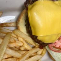 Lovey'S Burger,Lettuce & Tom · With lettuce, tomato and French fries. Add cheese, bacon for an additional charge.