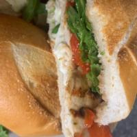 Grilled Chicken Arugula · With fresh mozzarella, roasted peppers, arugula on toasted French bread with balsamic vinaig...
