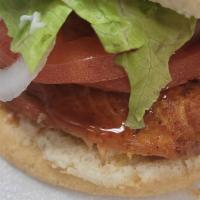 Salmon Burger · Salmon burgers served with French fries and can soda.