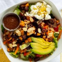 Moroccan Salad · Romaine lettuce, carrots, beets, red peppers, butternut squash, avocado, dates, hard-boiled ...