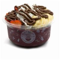 Nutella- Acai Bowl* · Pure acai topped with granola, banana, strawberry, coconut flakes, and Nutella drizzle. Acai...