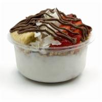 Nutelloco Coconut Bowl · Coconut blend topped with granola, banana, strawberry, raw cacao, coconut flakes, and Nutell...