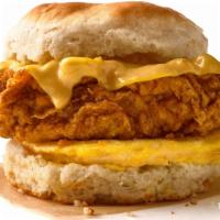 Breaded Chicken, Egg & Cheese Biscuit · Double Breaded Chicken Tender, Fresh Made Egg Patty, and American Cheese on a Fresh Baked Bi...