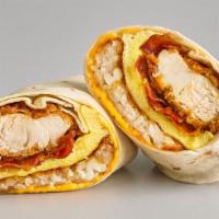 Chicken, Egg & Cheese Burrito · Our Signature Double Breaded Chicken Tender, 2 slices of American cheese, Scrambled Eggs, an...