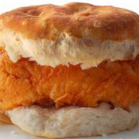 Breaded Chicken Biscuit · Double Breaded Chicken Tender on a Fresh Baked Biscuit.