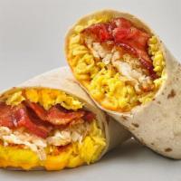 Bacon, Egg & Cheese Burrito · 2 slices of bacon, 2 slices of American cheese, Scrambled Eggs, and a Hash brown all wrapped...