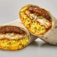 Sausage, Egg & Cheese Burrito · A Sausage Patty, 2 slices of American cheese, Scrambled Eggs, and a Hash brown all wrapped t...