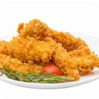 Chicken Fingers (5) · Golden, fried chicken fingers. Served with celery, carrots & honey mustard.