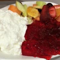California Salad · Fresh fruit salad, low-fat cottage cheese and jello.