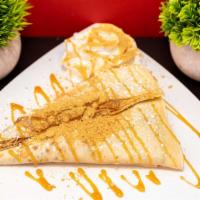 Apple Pie Crepe · Soft apples, caramel, graham cracker.