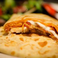 Honey Bbq Crepe · Honey BBQ chicken, ranch dressing, bacon, and cheddar cheese.