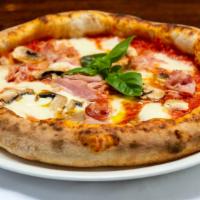 Prosciutto E Funghi  · San marzano tomato, mozzarella fior di latte , prosciutto cotto (Italian ham), mushrooms, ex...