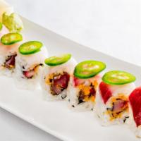 The Firecracker · Eight pieces Crunchy spicy yellowtail with jalapeno.