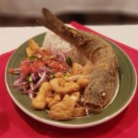 Chicharrón De Pescado · Fingers fried fish. Served with fried cassava and onion salad.