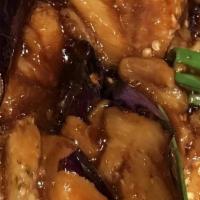 Eggplant Garlic Sauce · Served with white rice. Spicy.