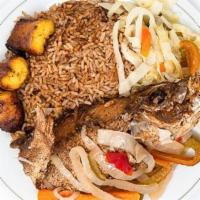 Red Snapper Fish · Fish fried, served escoveitch style or brown stew. Served with rice and peas or white rice, ...