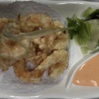 Rock Shrimp Tempura · Battered rock shrimp fried to golden crispy with citrus mayo dipping.