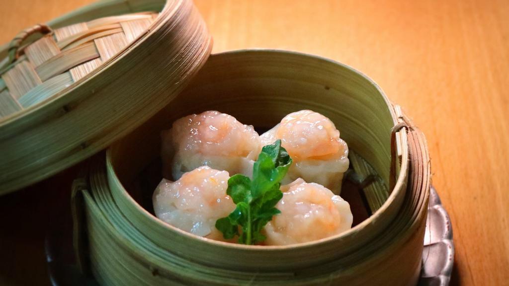 Jumbo Ebi Shumai · Steamed round shrimp dumplings.