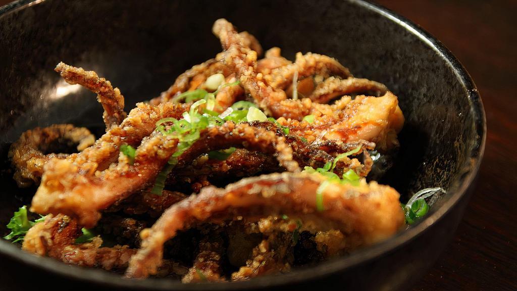 Squid Tentacles Appetizer · Deep fried tentacles with ponzu sauce.