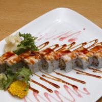  Crunchy Shrimp Dragon · ( 8 PCS ) Shrimp tempura, avocado, masago,rice cracker topped w/shrimp