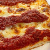 Classic Cheese Focaccia Slice · Mozzarella and tomato sauce.