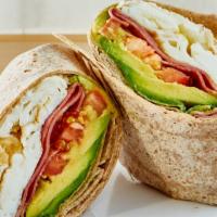 Smoked Turkey Bacon Wrap · Egg whites, smoked turkey, avocado and grilled tomatoes.