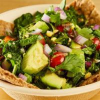 Avocadito Salad · Chopped organic baby spinach, avocado hass, raw corn, cilantro, radish, cherry tomatoes, oni...