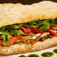 Buffon Special · Grilled chicken, arugula, fresh mozzarella, basil, roasted red peppers, tomatoes and pesto s...