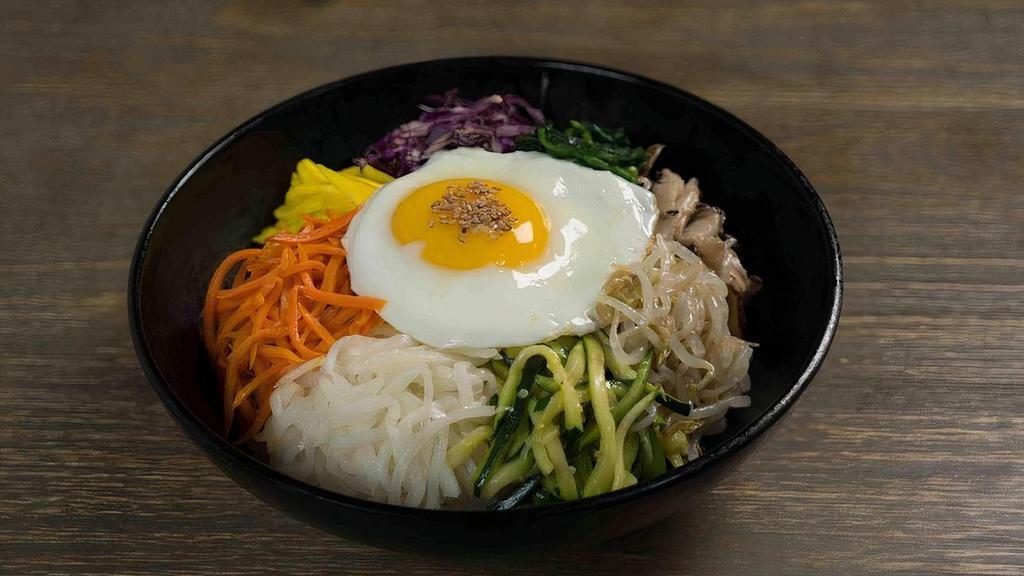 Bibim-Bap/Salad · YOUR CHOICE OF WHITE BAP/ SWEET BLACK BAP/ OR SALAD, TOPPED WITH SEASONED VEGETABLE AND FRIED EGG