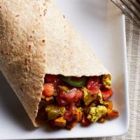 All Veggie Wrap- Breakfast · Three eggs, green peppers, onions, mushrooms, and tomato on wrap.