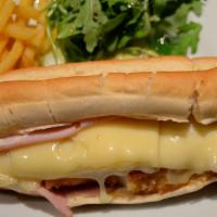 Chicken Cordon Bleu Sub · Breaded chicken cutlet with grilled ham, melted swiss cheese, and mayonnaise on toasted hero...